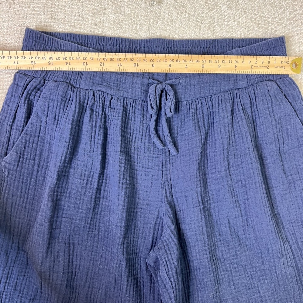 100% Cotton Boho Festival Barrel Gauze Wide Leg Drawstring Pant Blue Size L - Picture 8 of 8